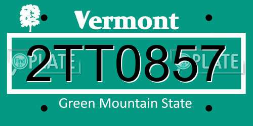 2TT0857 Vermont License Plate