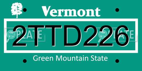 2TTD226 Vermont License Plate