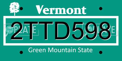 2TTD598 Vermont License Plate