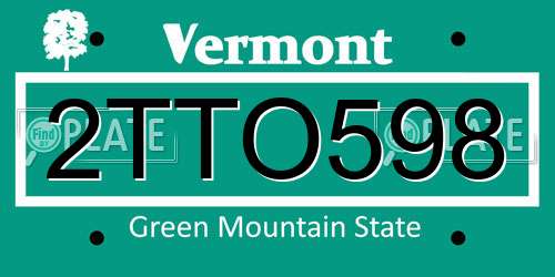 2TTO598 Vermont License Plate