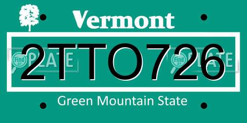 2TTO726 Vermont License Plate