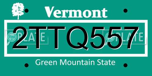 2TTQ557 Vermont License Plate