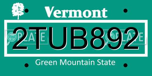 2TUB892 Vermont License Plate