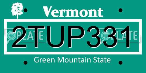 2TUP331 Vermont License Plate