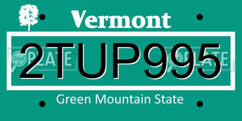 2TUP995 Vermont License Plate