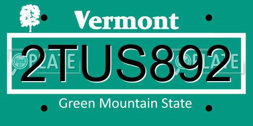 2TUS892 Vermont License Plate