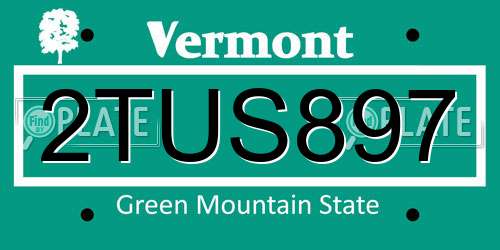 2TUS897 Vermont License Plate
