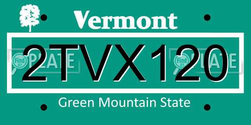 2TVX120 Vermont License Plate