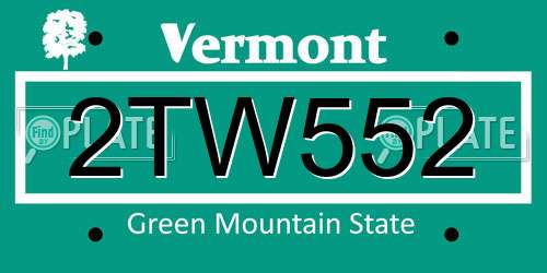 2TW552 Vermont License Plate