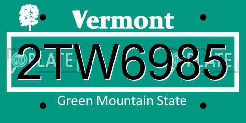 2TW6985 Vermont License Plate