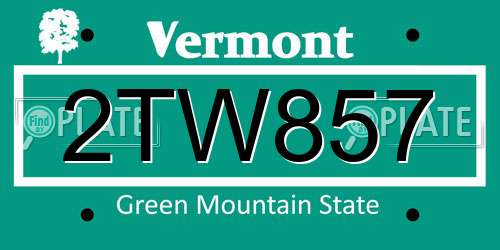 2TW857 Vermont License Plate