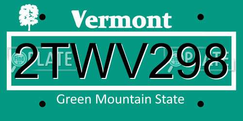 2TWV298 Vermont License Plate