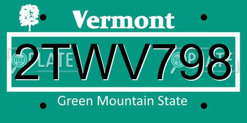 2TWV798 Vermont License Plate
