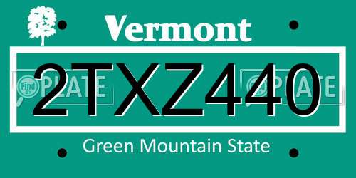 2TXZ440 Vermont License Plate