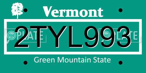 2TYL993 Vermont License Plate