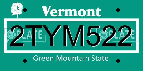 2TYM522 Vermont License Plate