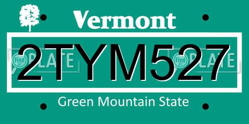 2TYM527 Vermont License Plate