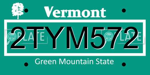 2TYM572 Vermont License Plate