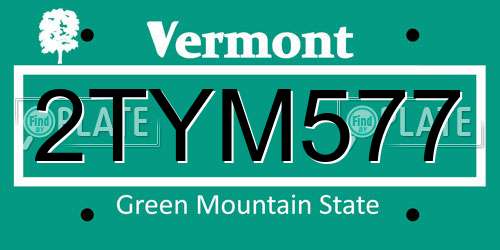 2TYM577 Vermont License Plate