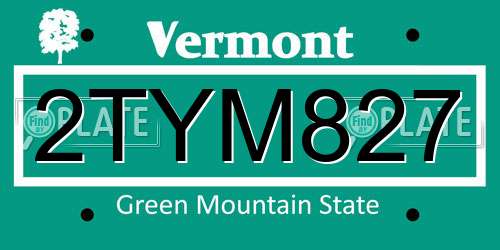 2TYM827 Vermont License Plate