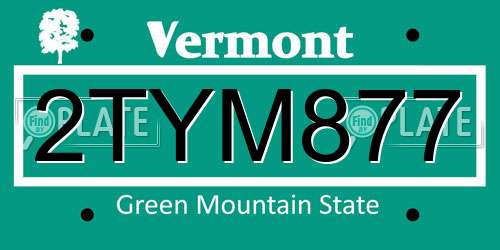 2TYM877 Vermont License Plate