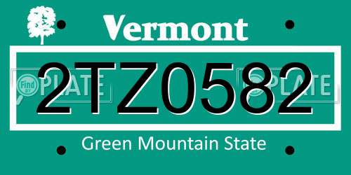 2TZ0582 Vermont License Plate