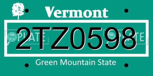 2TZ0598 Vermont License Plate