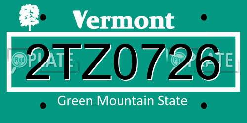 2TZ0726 Vermont License Plate