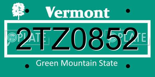 2TZ0852 Vermont License Plate