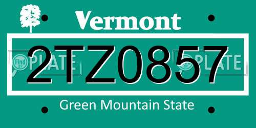 2TZ0857 Vermont License Plate
