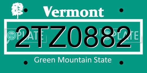 2TZ0882 Vermont License Plate