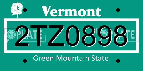2TZ0898 Vermont License Plate