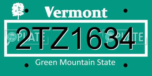 2TZ1634 Vermont License Plate