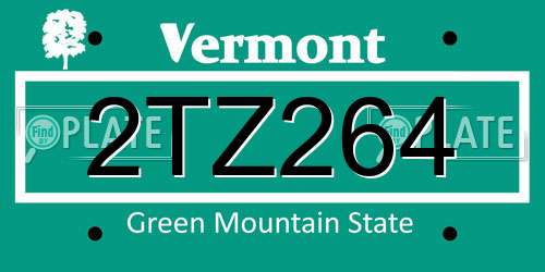 2TZ264 Vermont License Plate