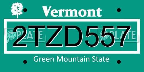 2TZD557 Vermont License Plate