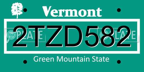 2TZD582 Vermont License Plate