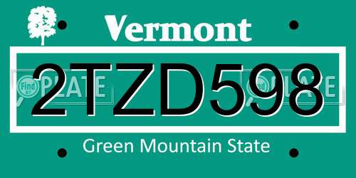 2TZD598 Vermont License Plate