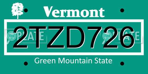 2TZD726 Vermont License Plate