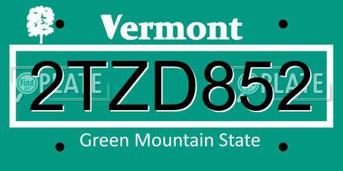 2TZD852 Vermont License Plate