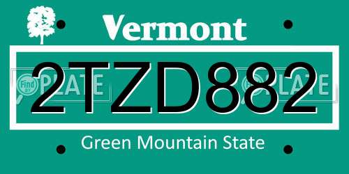 2TZD882 Vermont License Plate