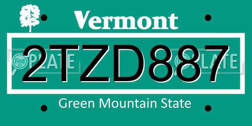 2TZD887 Vermont License Plate