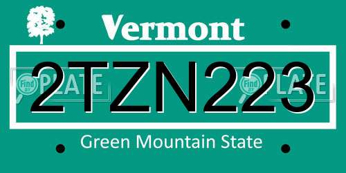 2TZN223 Vermont License Plate