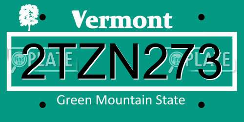 2TZN273 Vermont License Plate