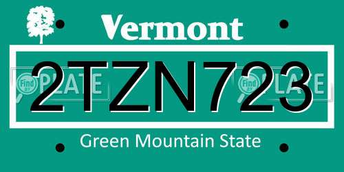 2TZN723 Vermont License Plate