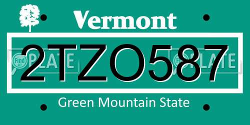 2TZO587 Vermont License Plate