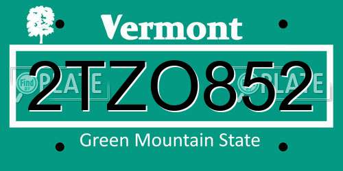 2TZO852 Vermont License Plate