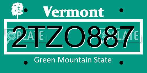 2TZO887 Vermont License Plate