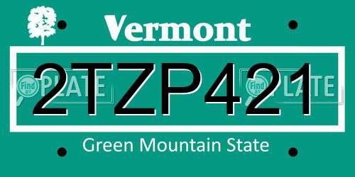 2TZP421 Vermont License Plate