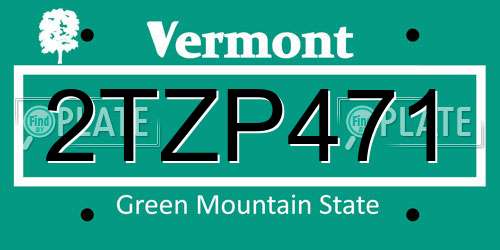 2TZP471 Vermont License Plate