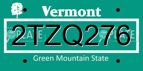 2TZQ276 Vermont License Plate
